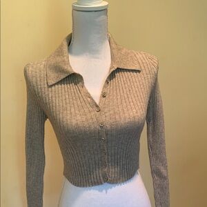 Urban Outfitters Skylar Ribbed Sweater Oatmeal Cropped Coquette Neutral Fitted